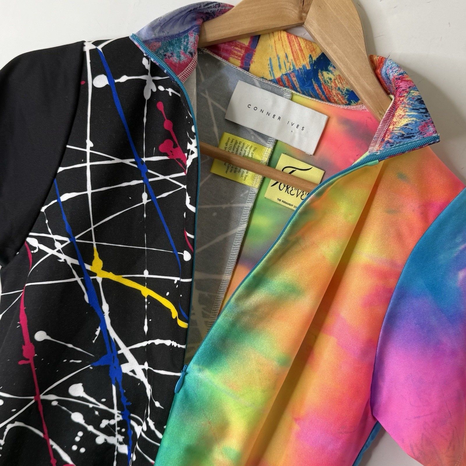 Conner Ives Reconstituted Bike Top M 1/4 Zip Rainbow Tie Dye Splatter Designer — image 4 of 8